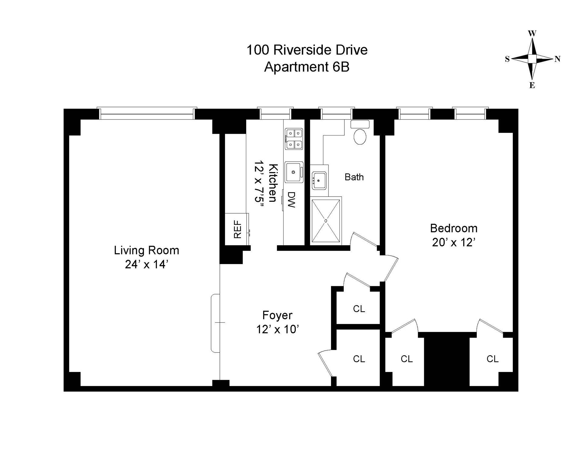 Floorplan for 100 Riverside Drive, 6B