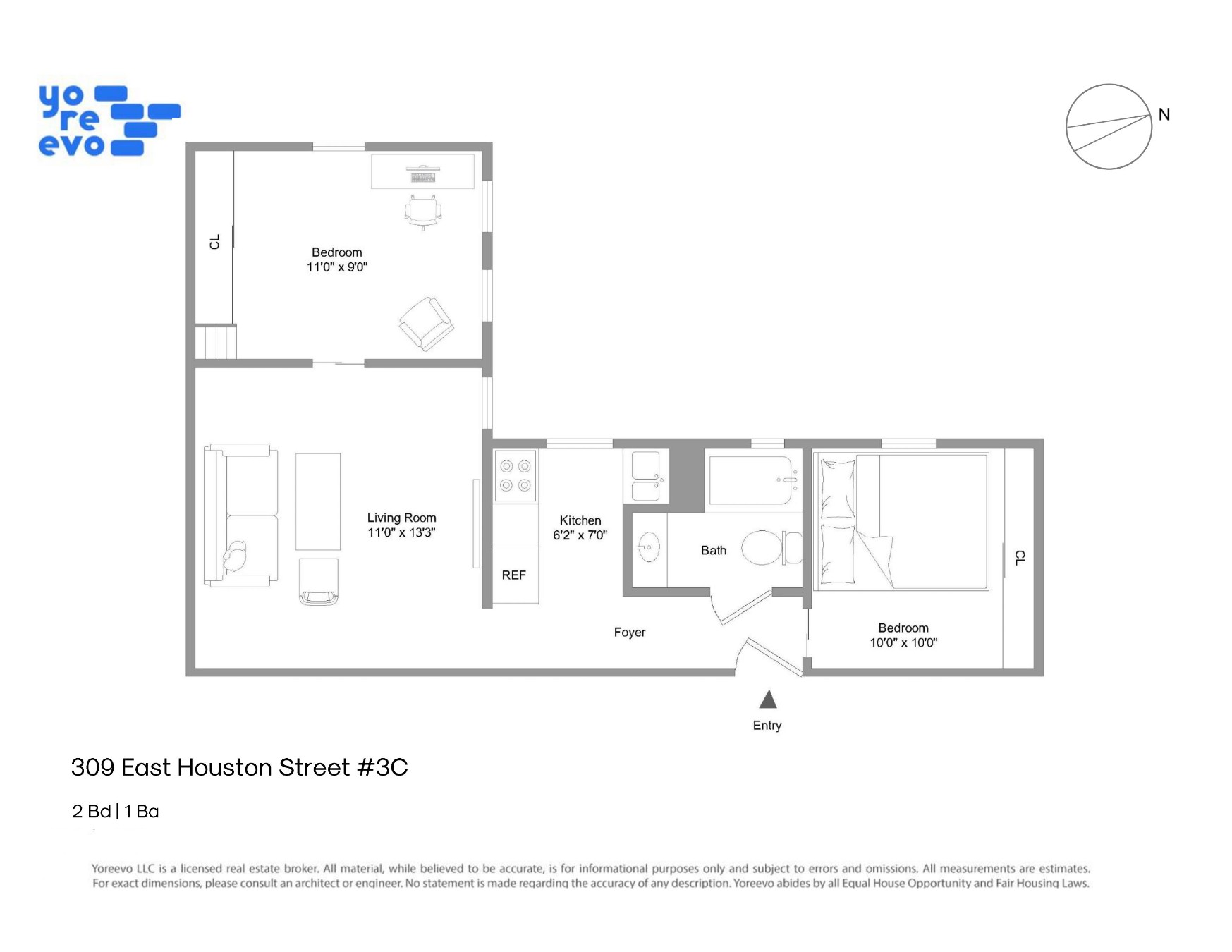 Floorplan for 309 East Houston Street, 3C