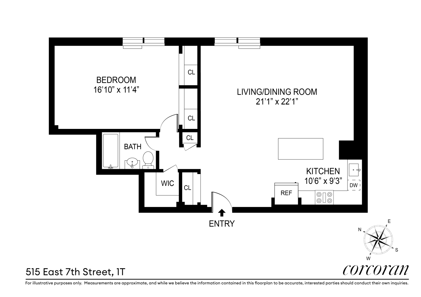 Floorplan for 515 East 7th Street, 1T