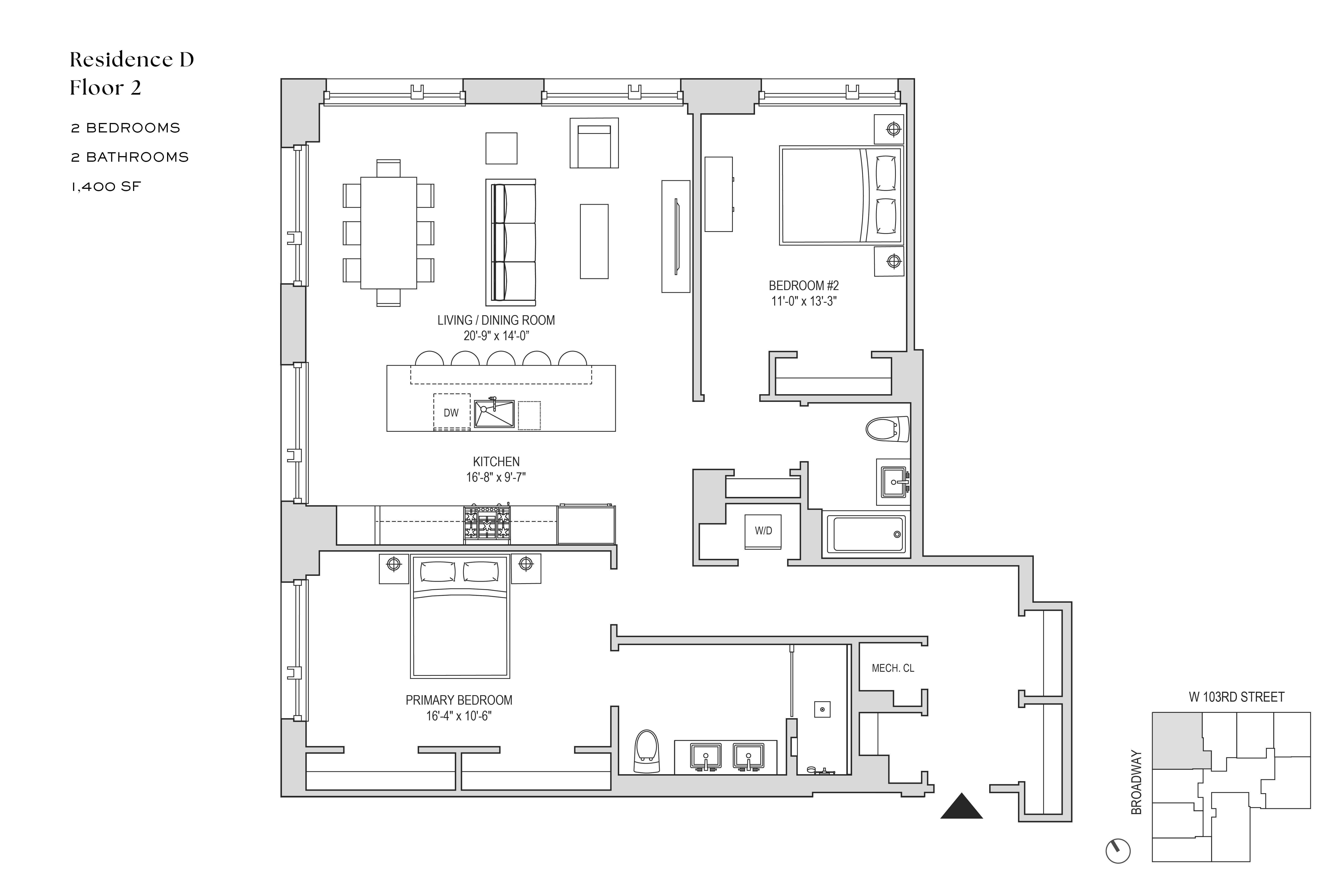 Floorplan for 218 West 103rd Street, 2D