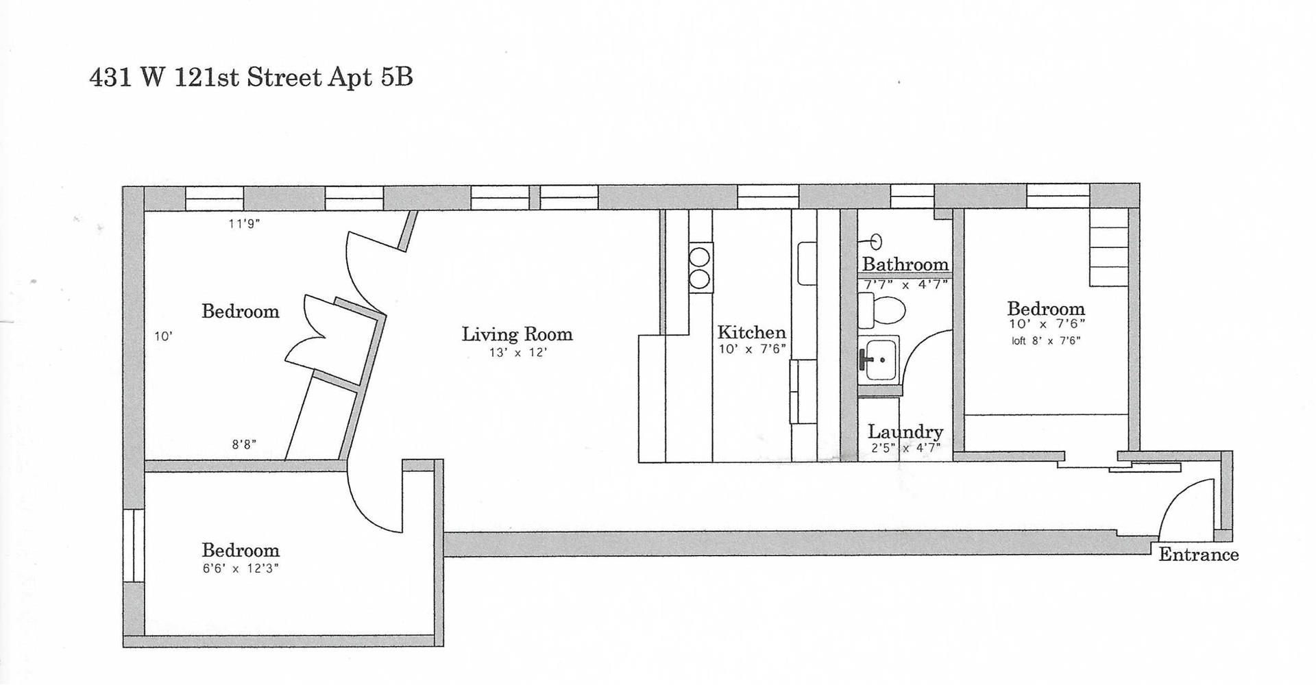 Floorplan for 431 West 121st Street, 5B