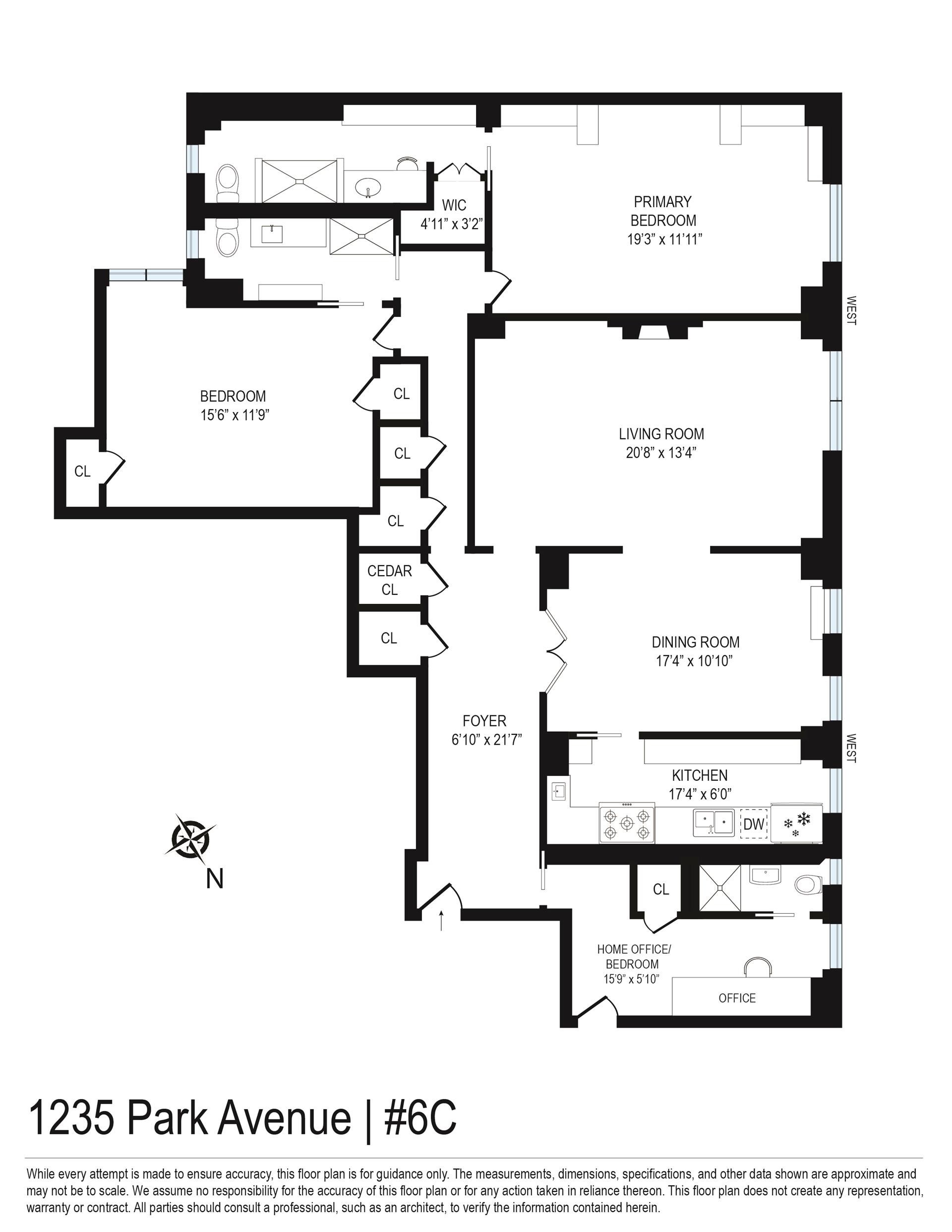 Floorplan for 1235 Park Avenue, 6C