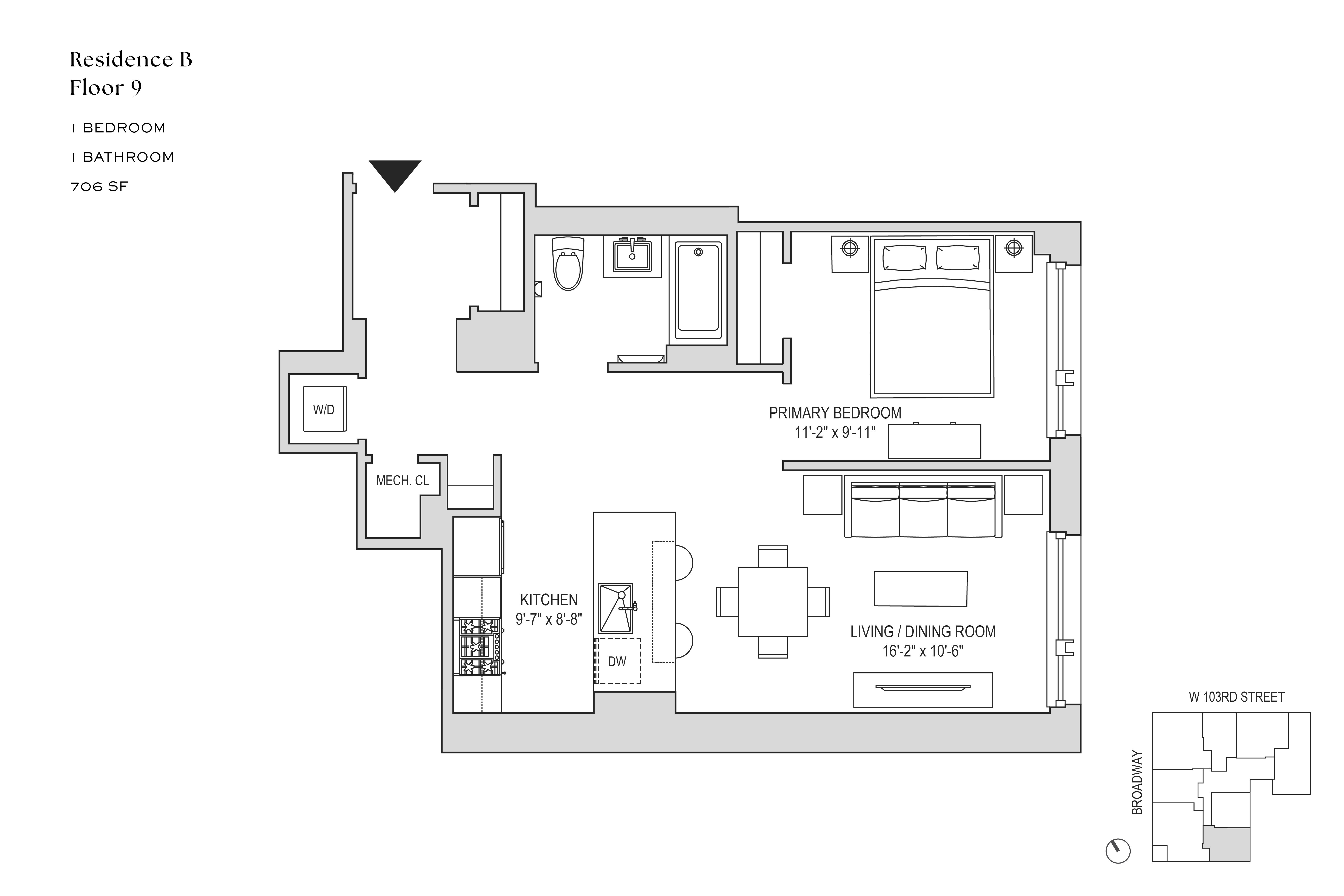 Floorplan for 218 West 103rd Street, 4B