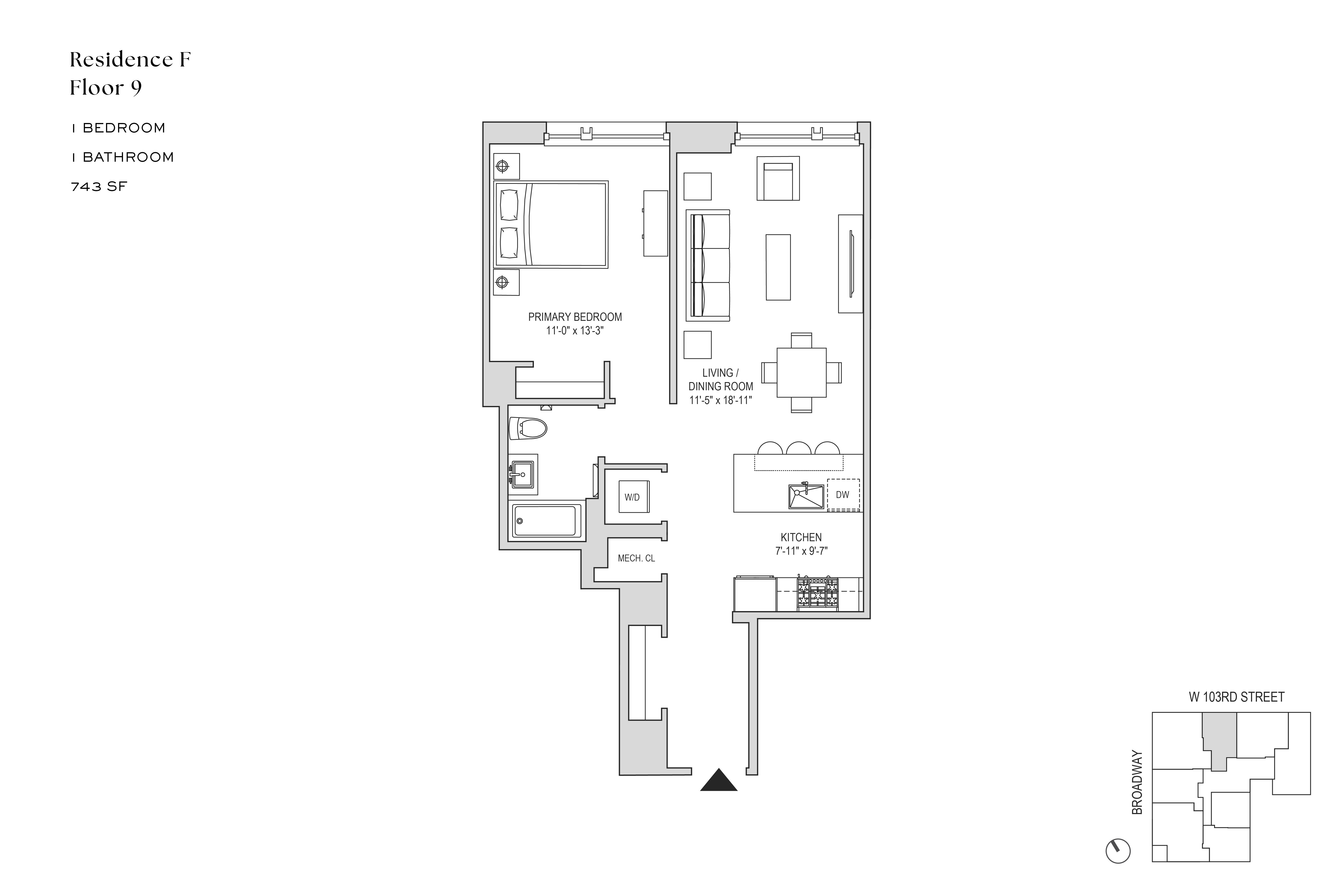 Floorplan for 218 West 103rd Street, 9F