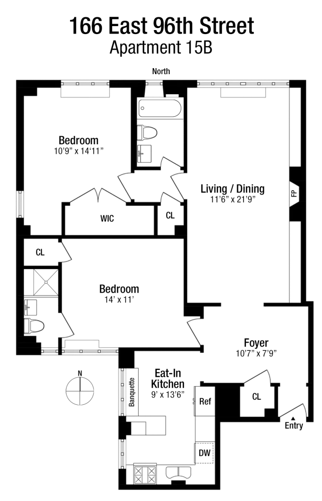 Floorplan for 166 East 96th Street, 15B