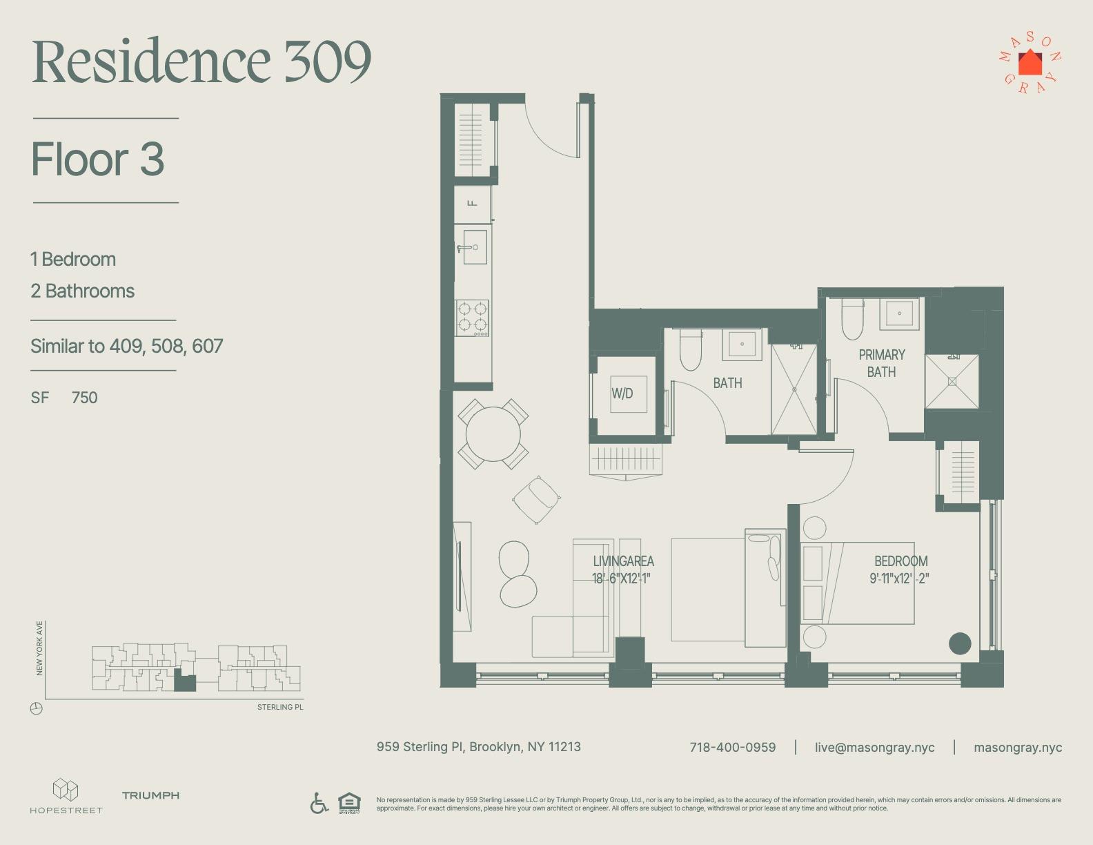 Floorplan for 955 Sterling Place, 309