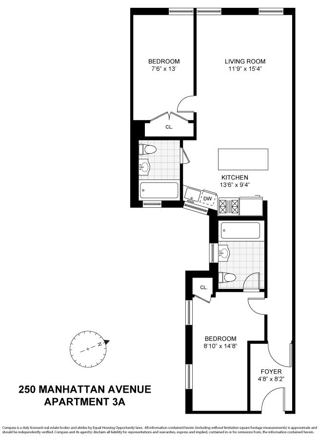 Floorplan for 250 Manhattan Avenue, 3A