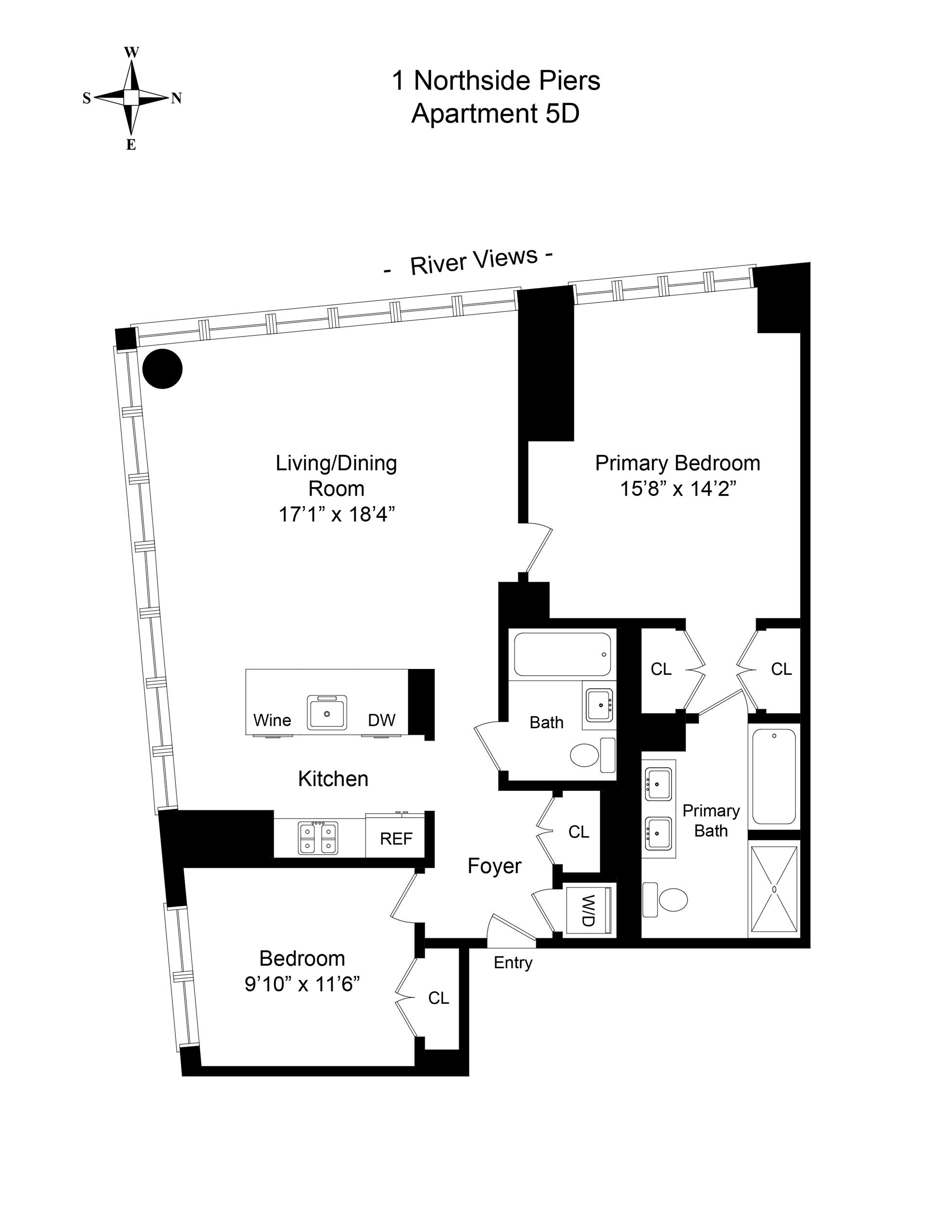 Floorplan for 1 Northside Piers, 5D