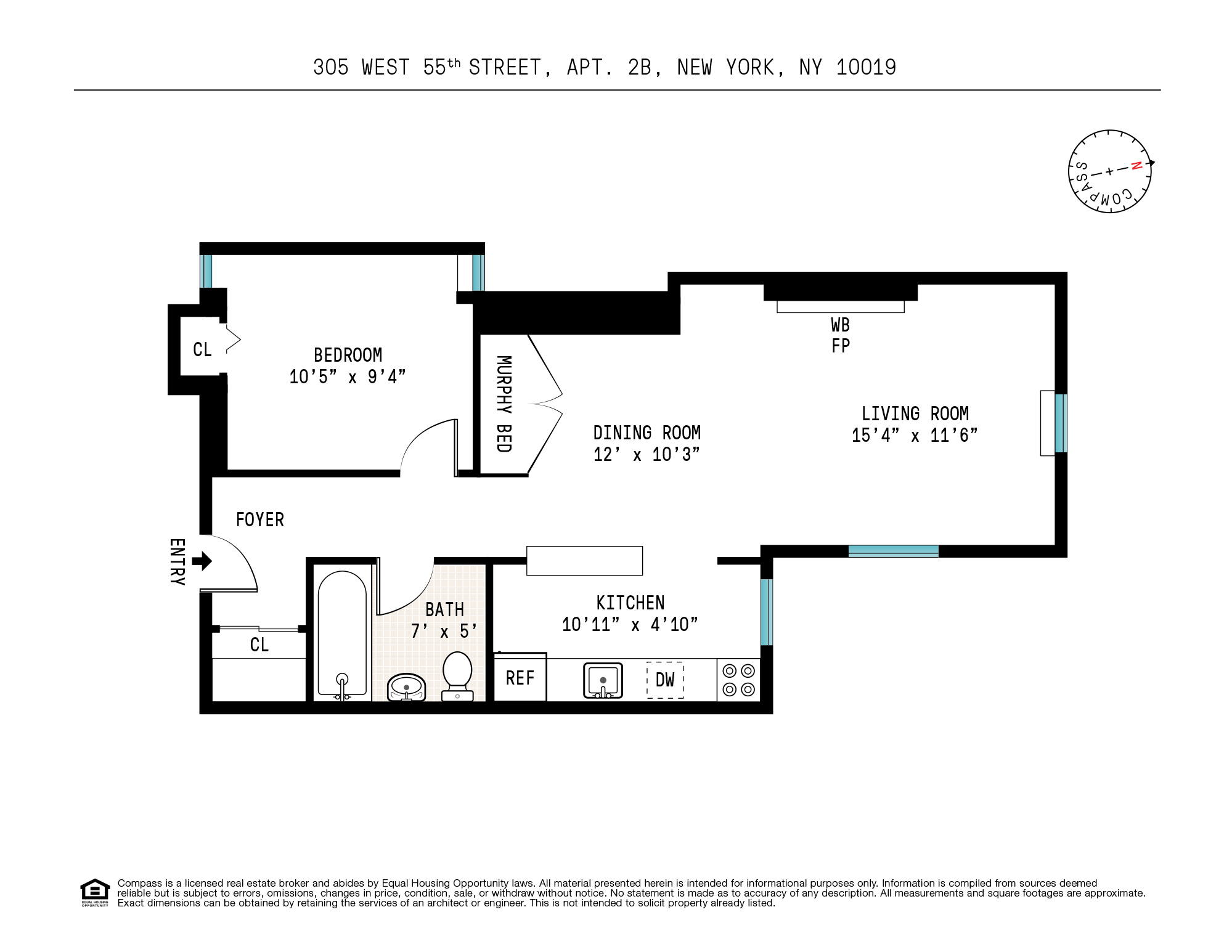 Floorplan for 305 West 55th Street, 2B