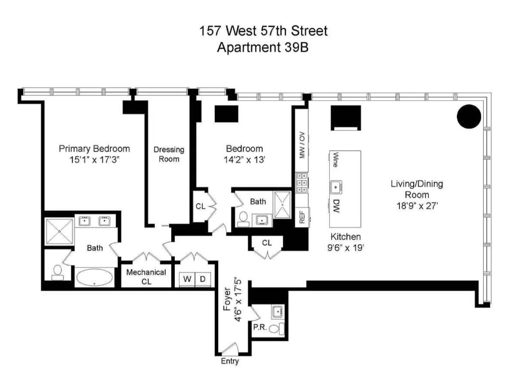 Floorplan for 157 West 57th Street, 39B