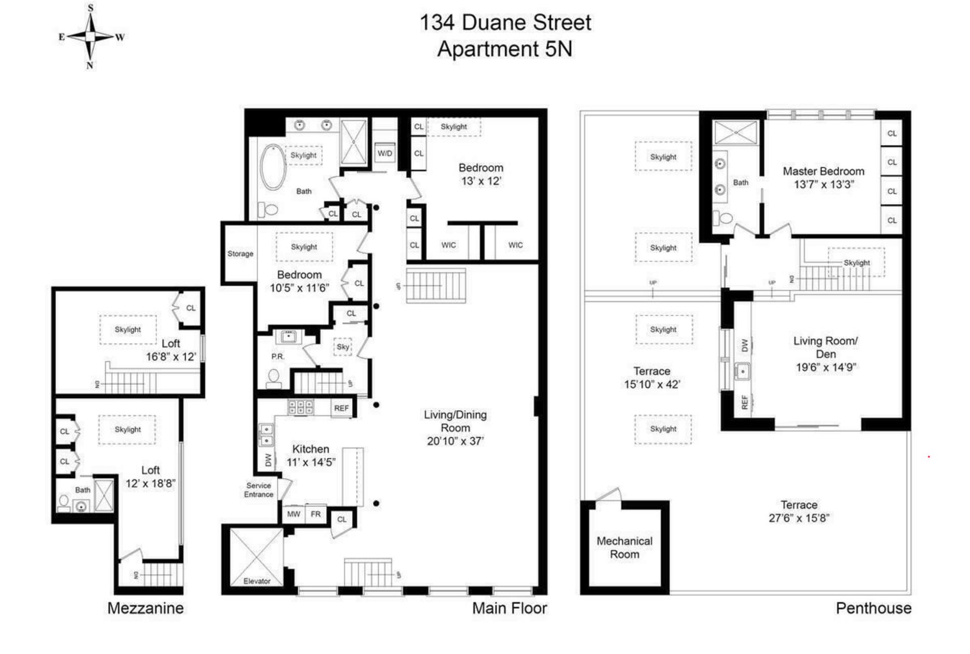 Floorplan for 134 Duane Street, 5N