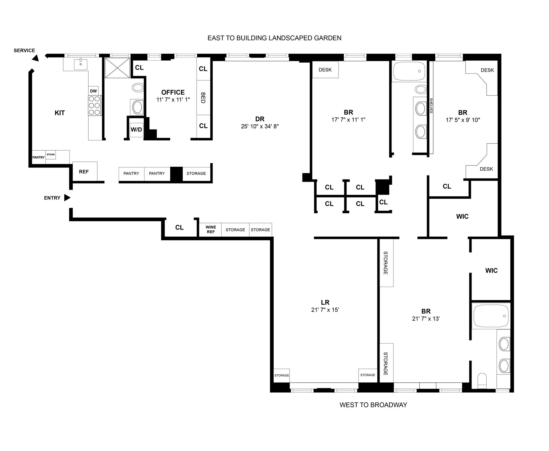 Floorplan for 210 West 90th Street, 11D