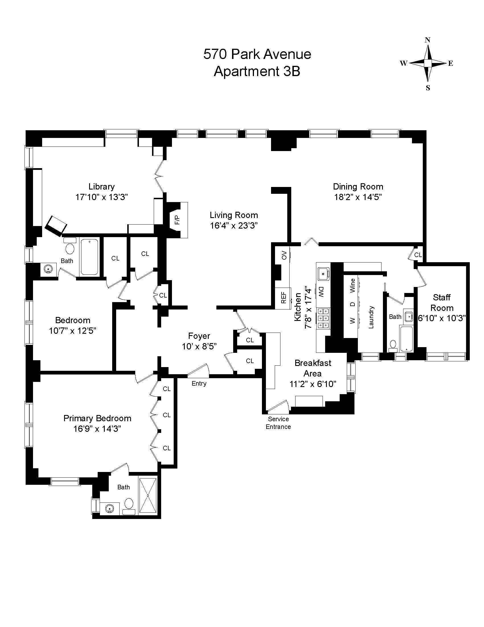 Floorplan for 570 Park Avenue, 3B