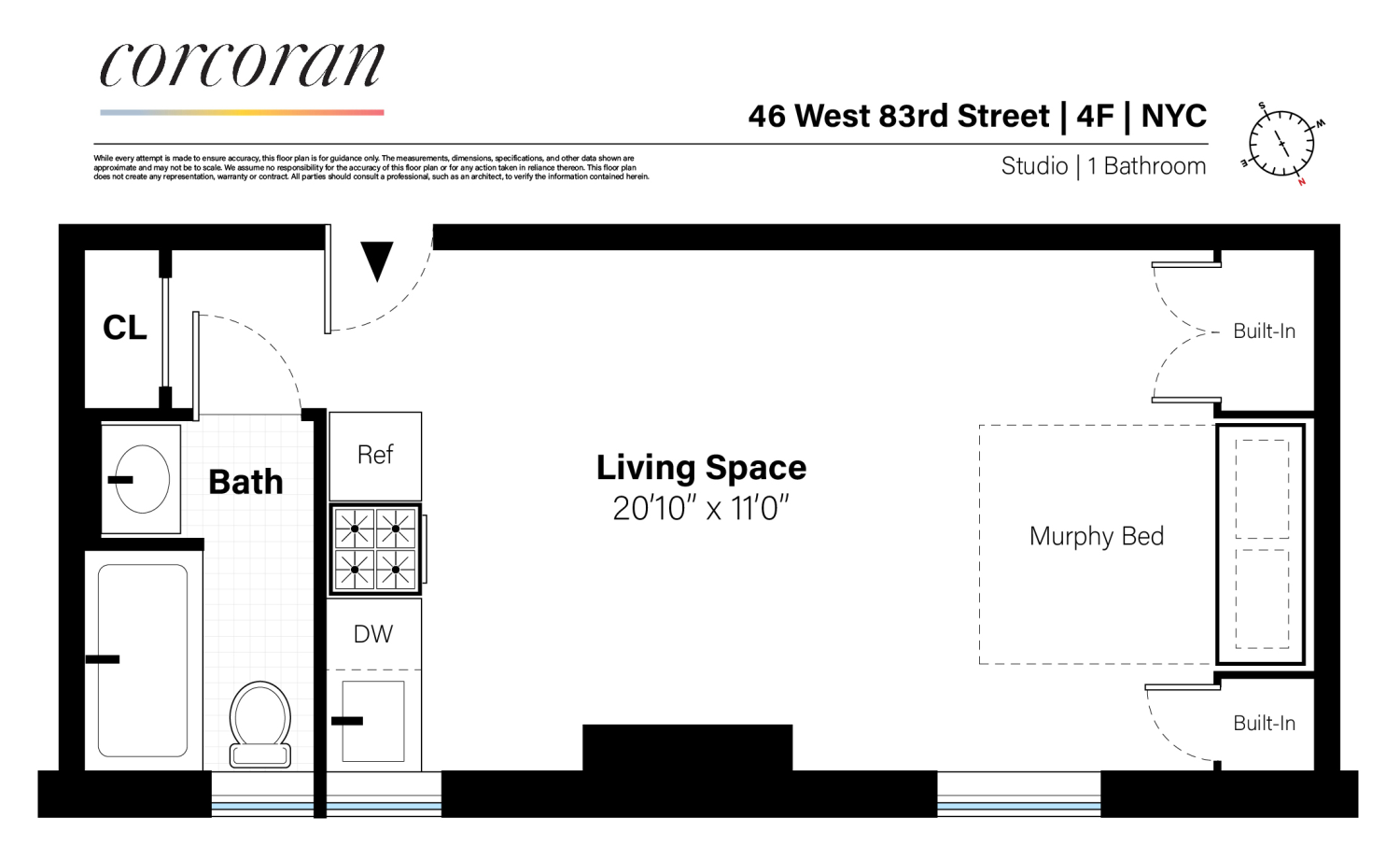 Floorplan for 46 West 83rd Street, 4F