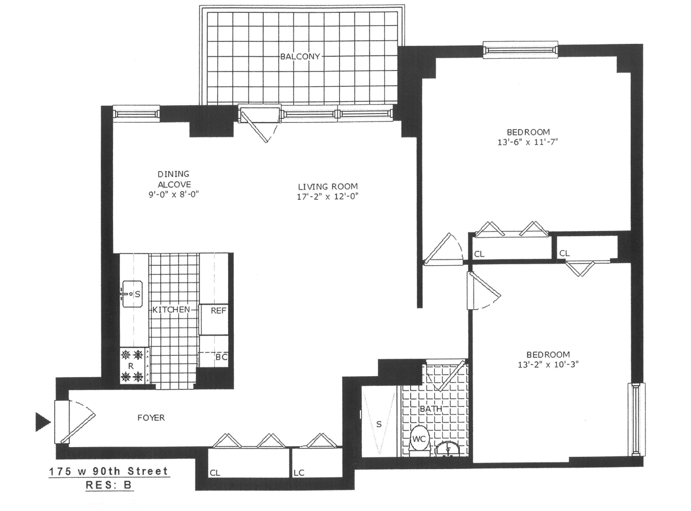 Floorplan for 175 West 90th Street, 14B