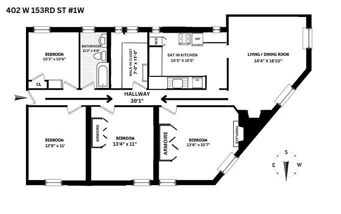 Floorplan for 402 West 153rd Street, 1W