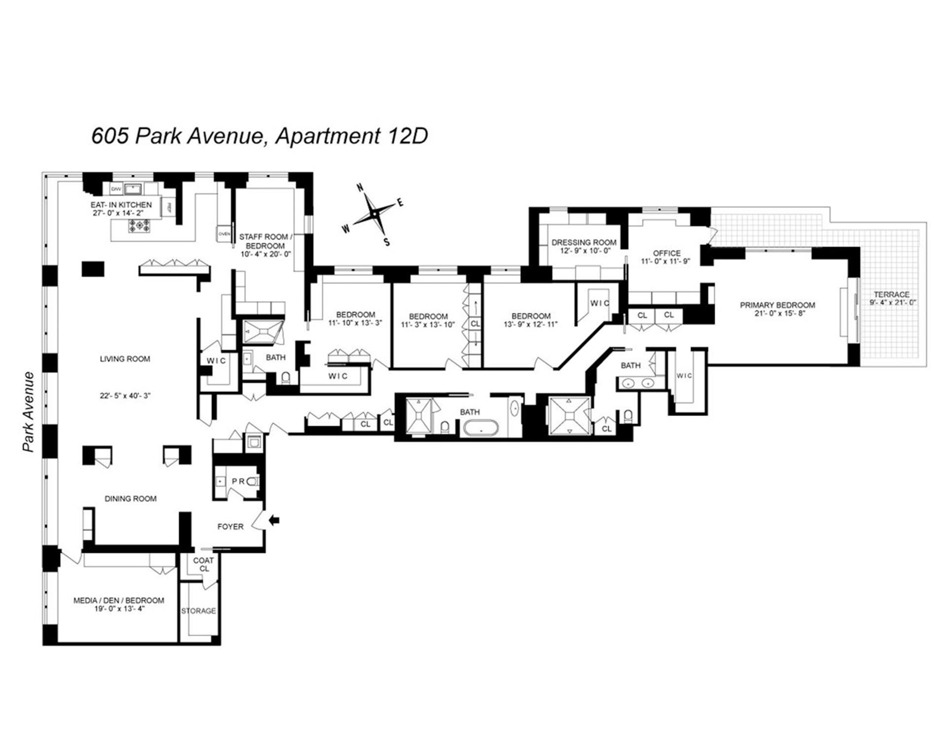 Floorplan for 605 Park Avenue, 12B