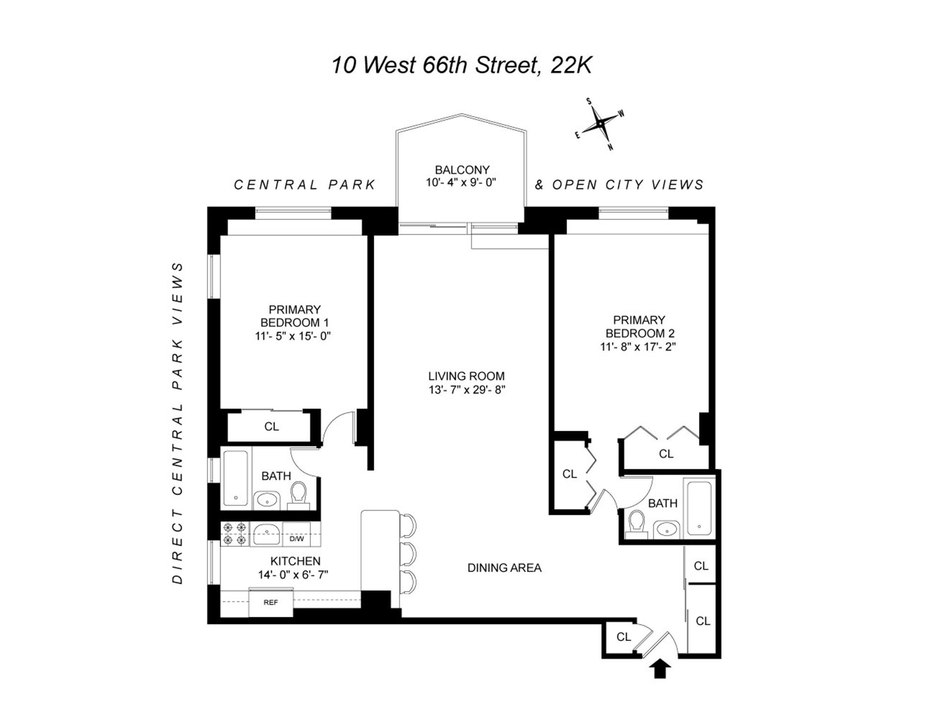 Floorplan for 10 West 66th Street, 22K