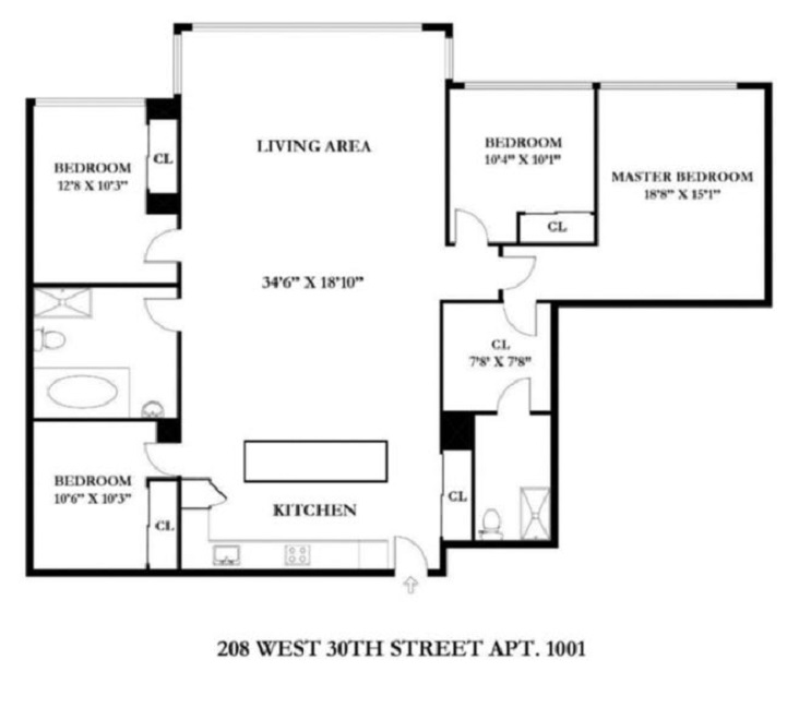 Floorplan for 208 West 30th Street, 1001