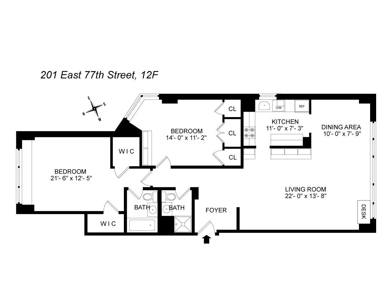 Floorplan for 201 East 77th Street, 12F