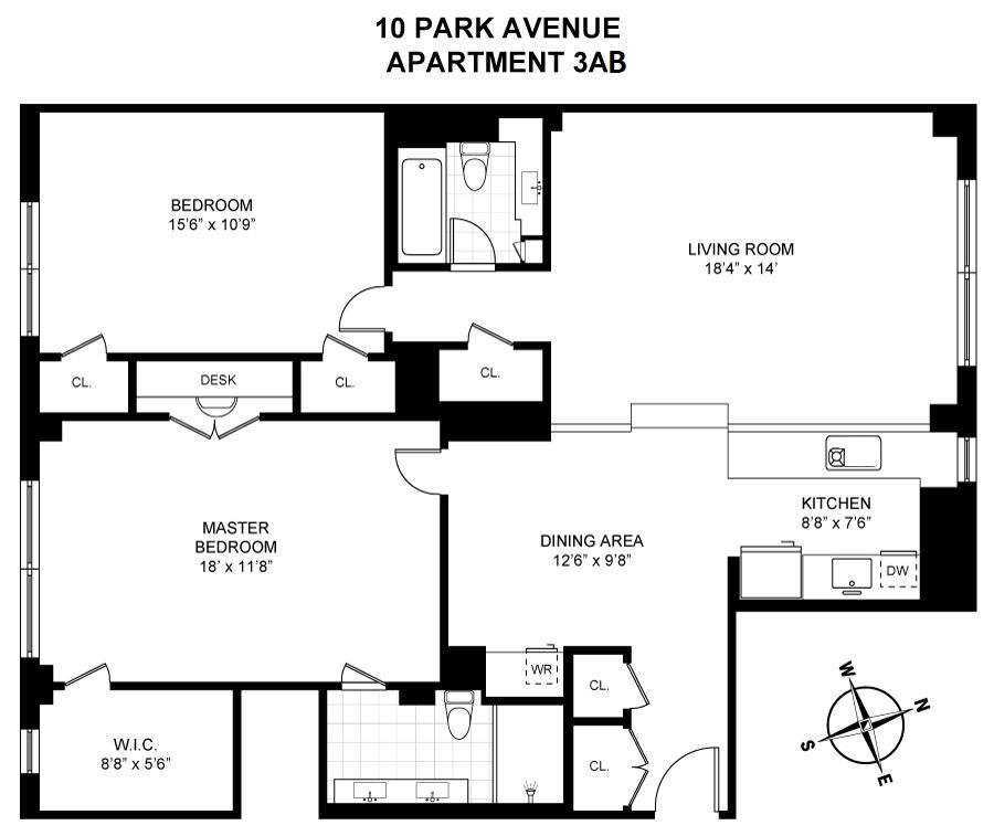 Floorplan for 10 Park Avenue, 3-AB