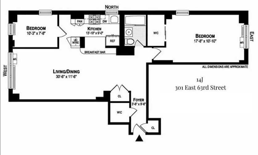 Floorplan for 301 East 63rd Street, 14J