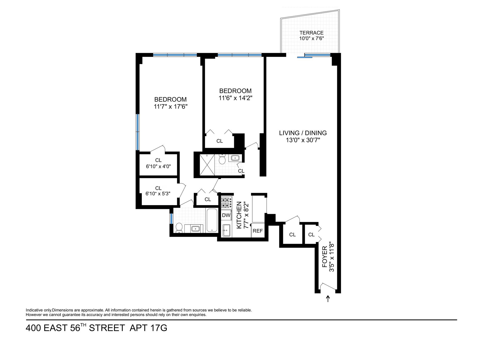 Floorplan for 400 East 56th Street, 17G