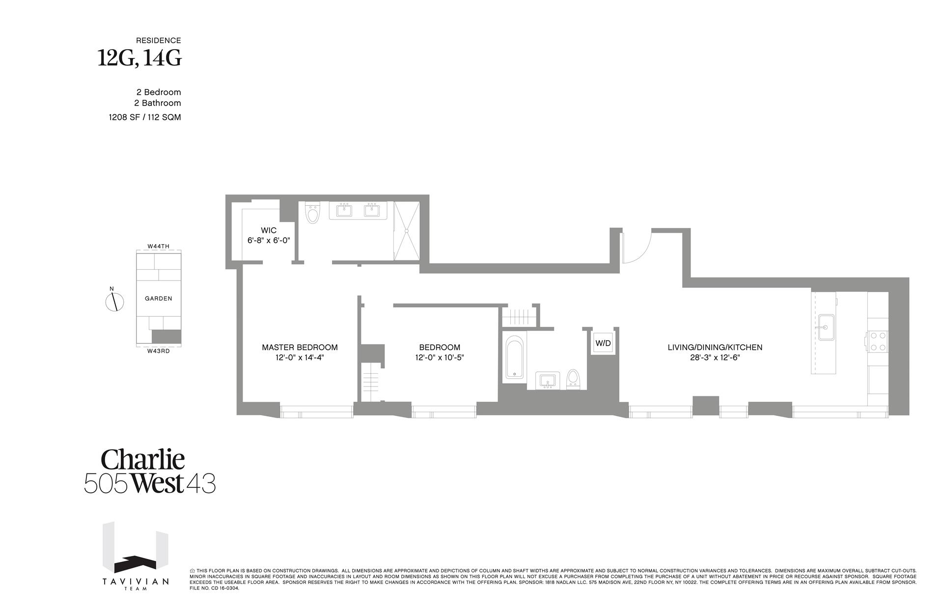 Floorplan for 505 West 43rd Street, 12G