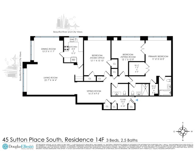 Floorplan for 45 Sutton Place, 14F