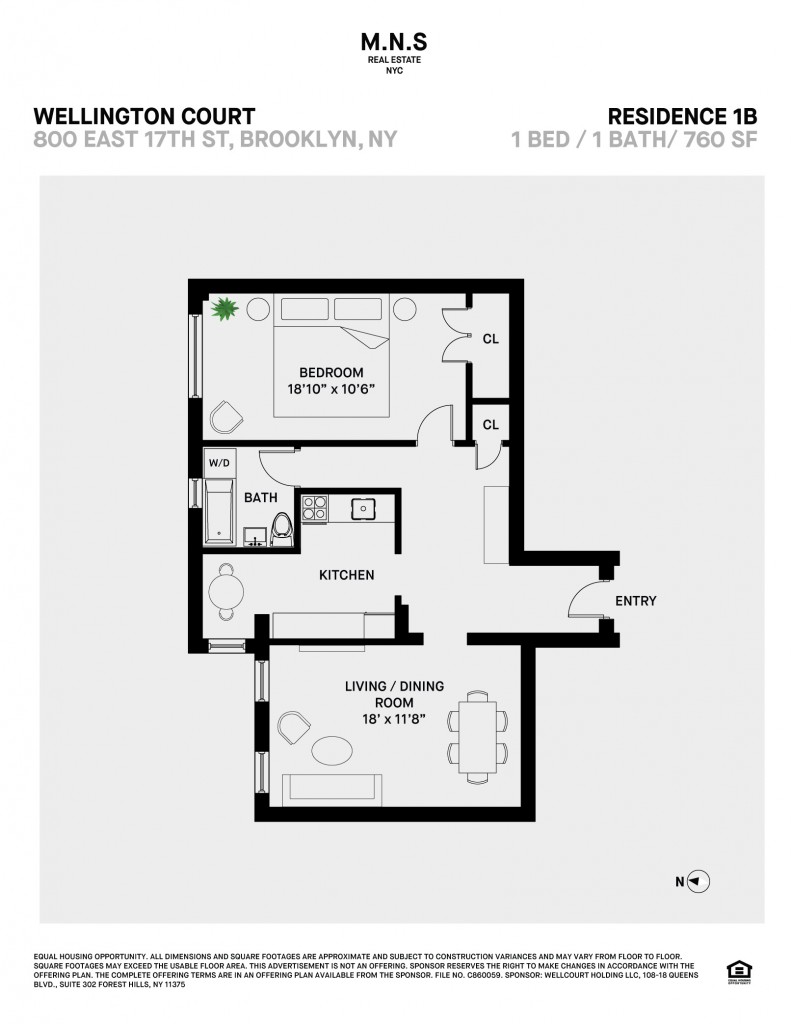 Floorplan for 800 East 17th Street, 1-B