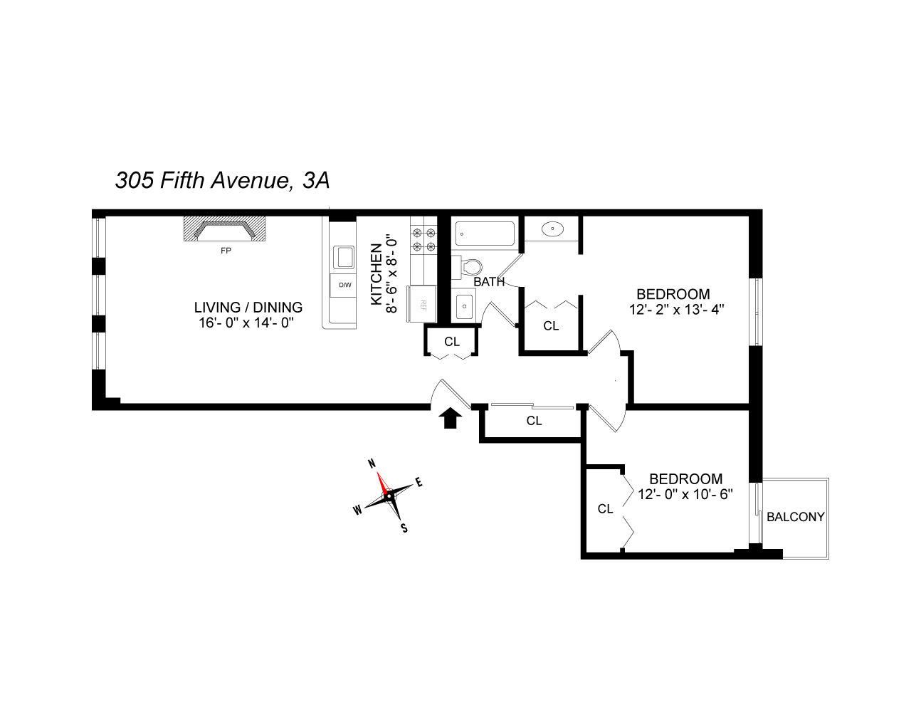 Floorplan for 305 5th Avenue, 3A