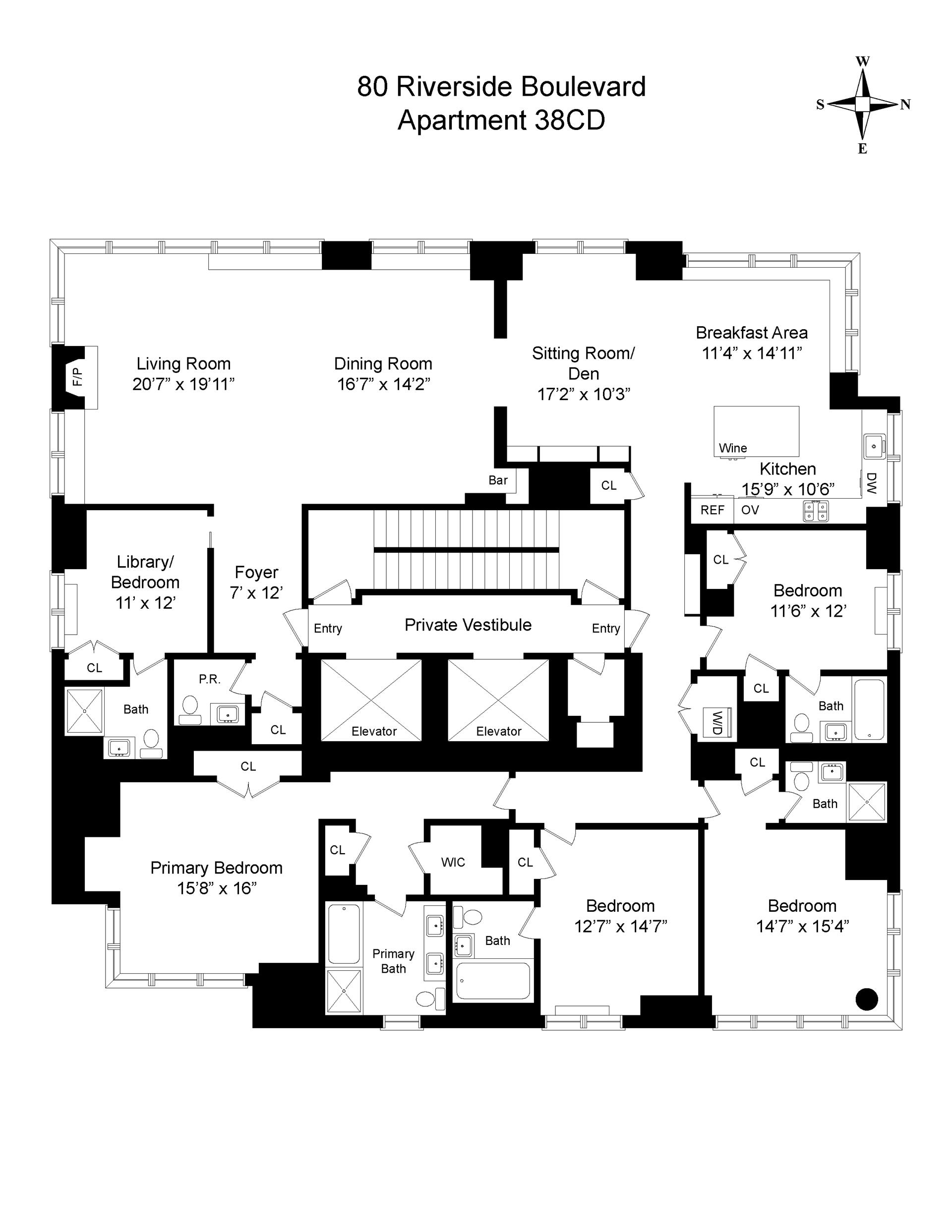 Floorplan for 80 Riverside Boulevard, 38CD