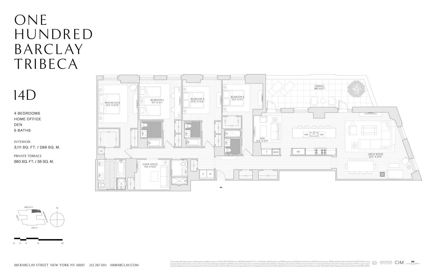 Floorplan for 100 Barclay Street, 14D