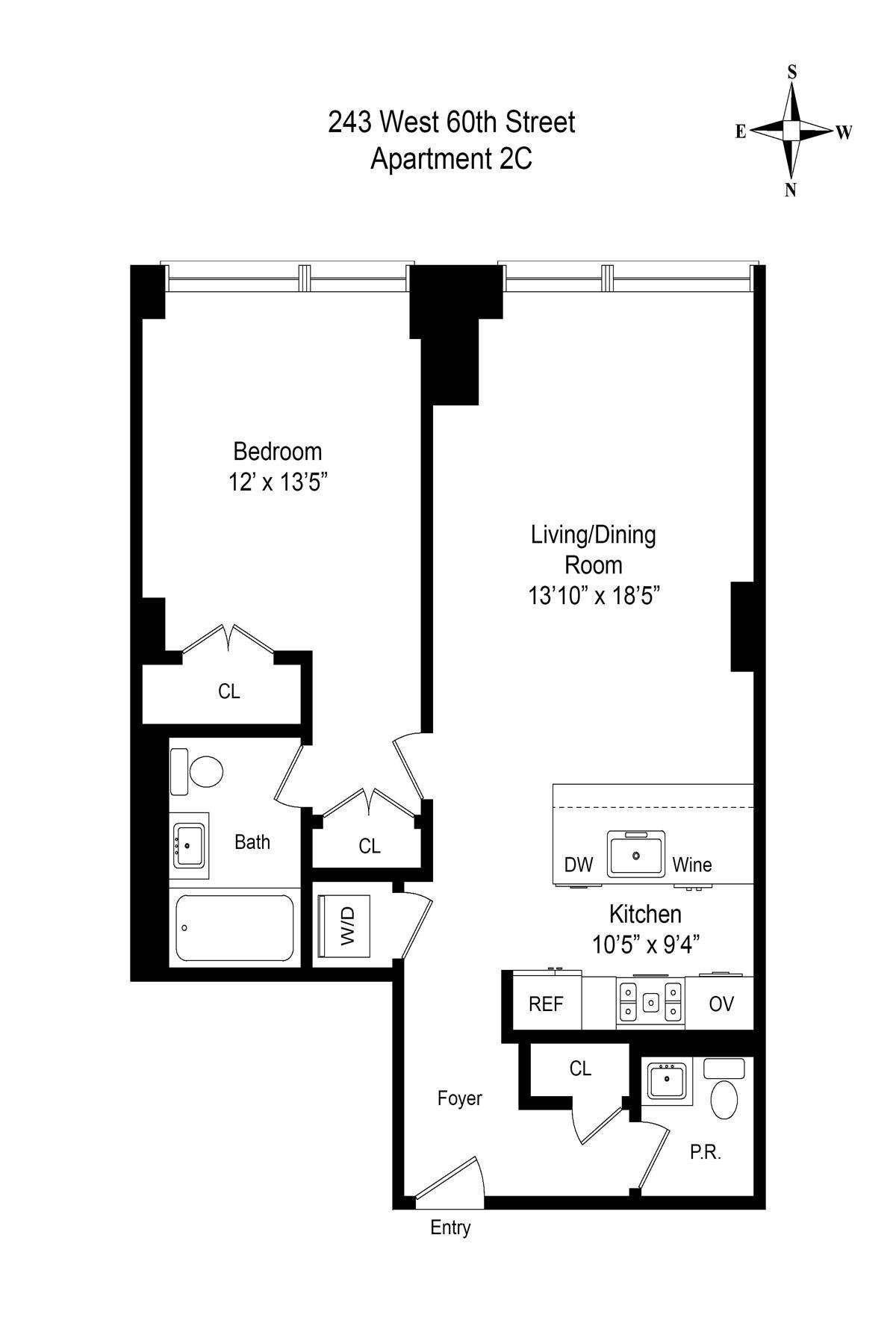 Floorplan for 243 West 60th Street, 2-C