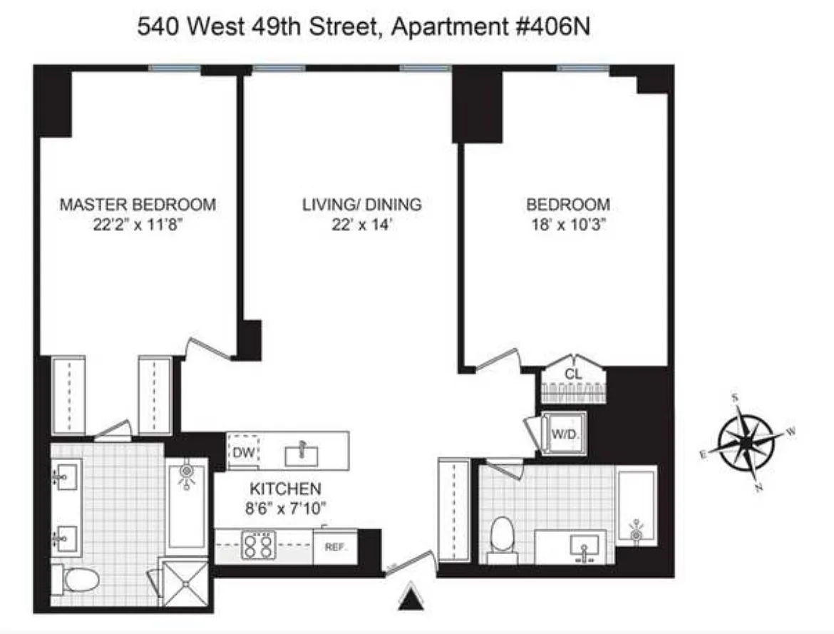 Floorplan for 540 West 49th Street, 206N