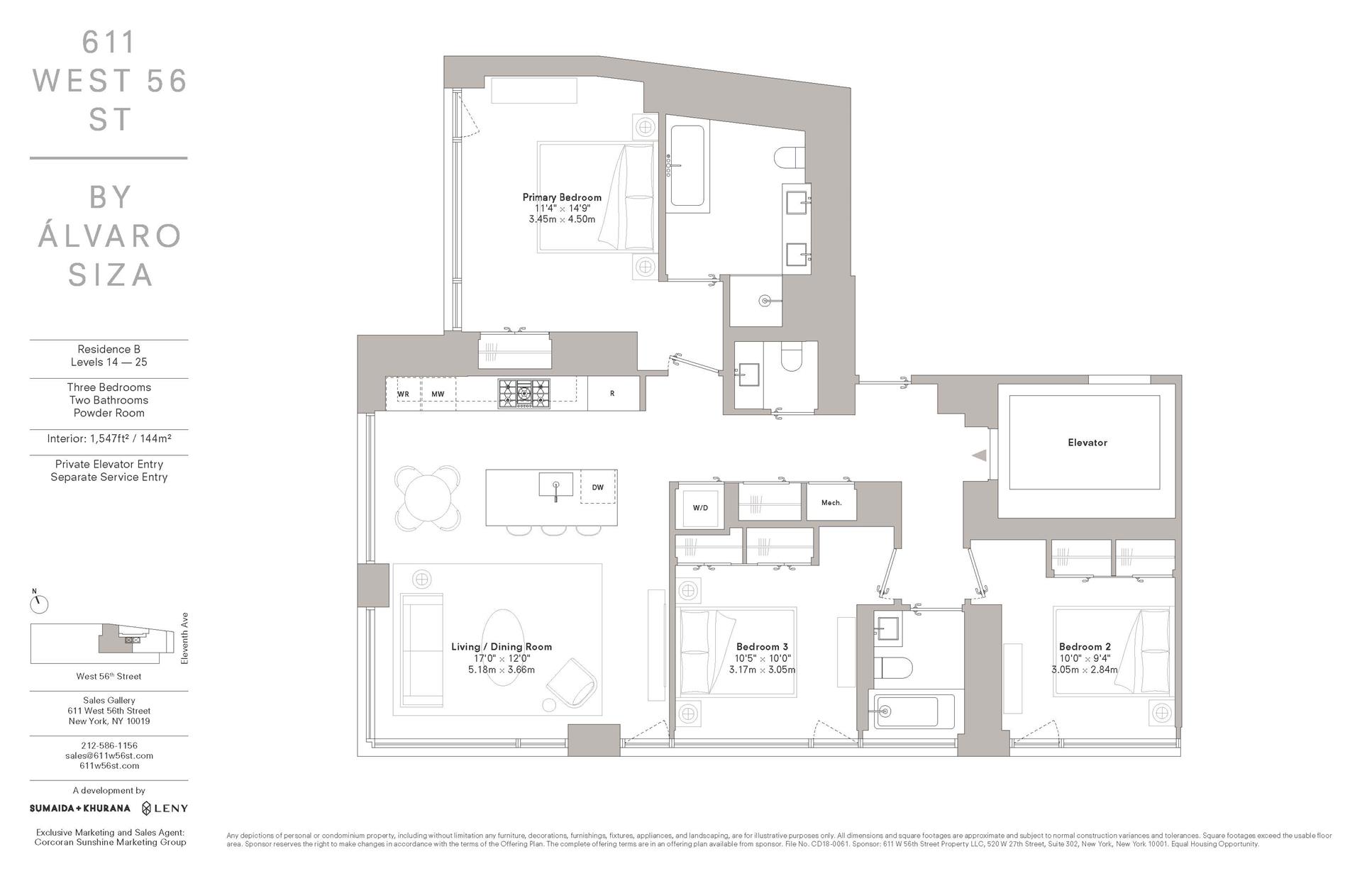 Floorplan for 611 West 56th Street, 21B