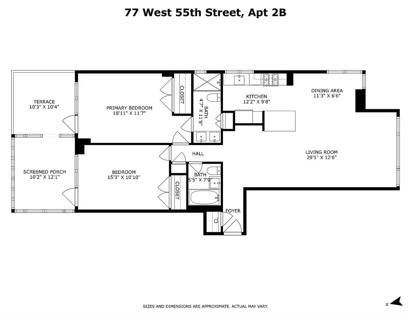 Floorplan for 77 West 55th Street, 2-B