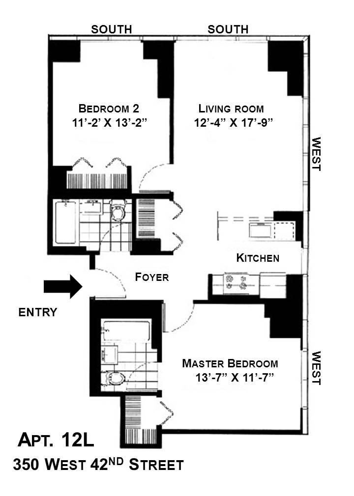 Floorplan for 350 West 42nd Street, 12L