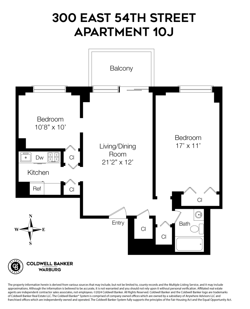 Floorplan for 300 East 54th Street, 10J