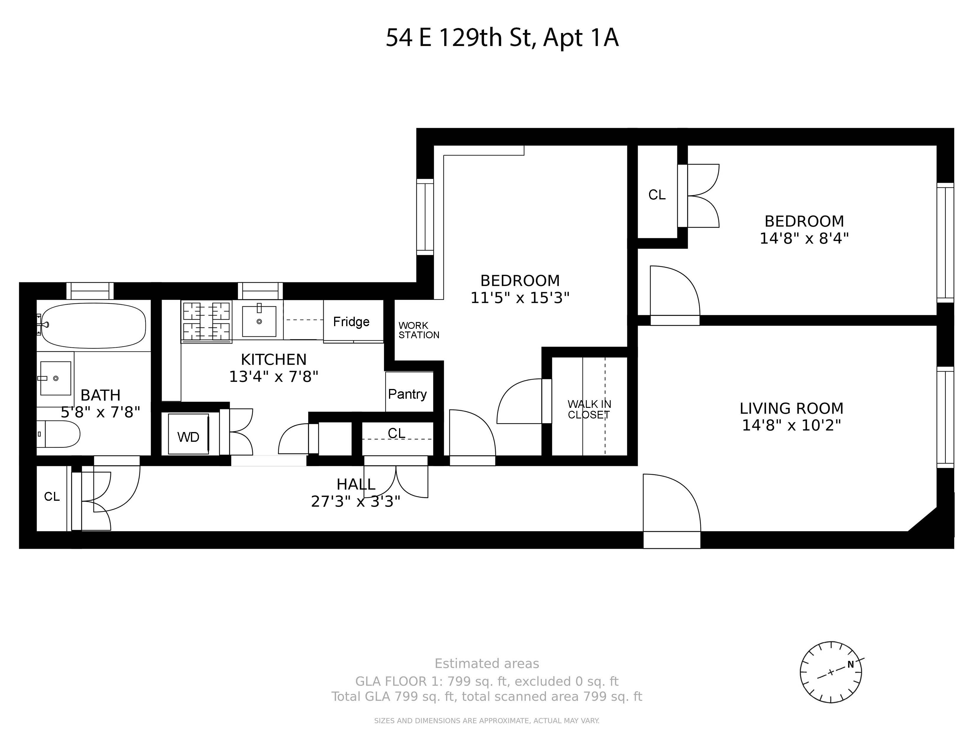 Floorplan for 54 East 129th Street, 1A