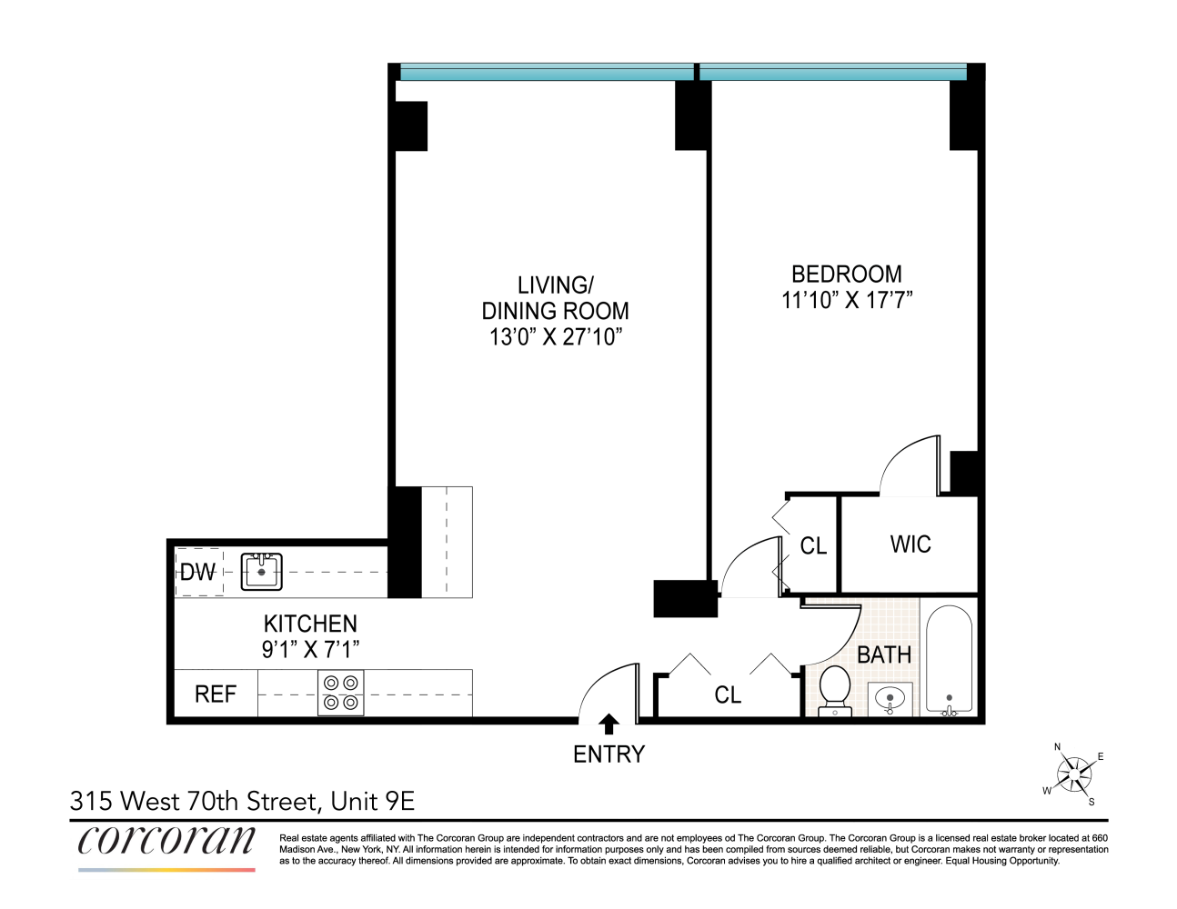 Floorplan for 315 West 70th Street, 9E