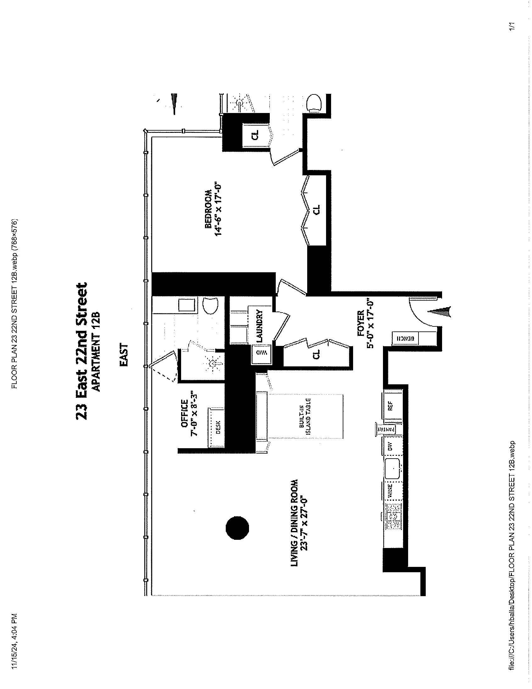 Floorplan for 23 East 22nd Street, 12-B