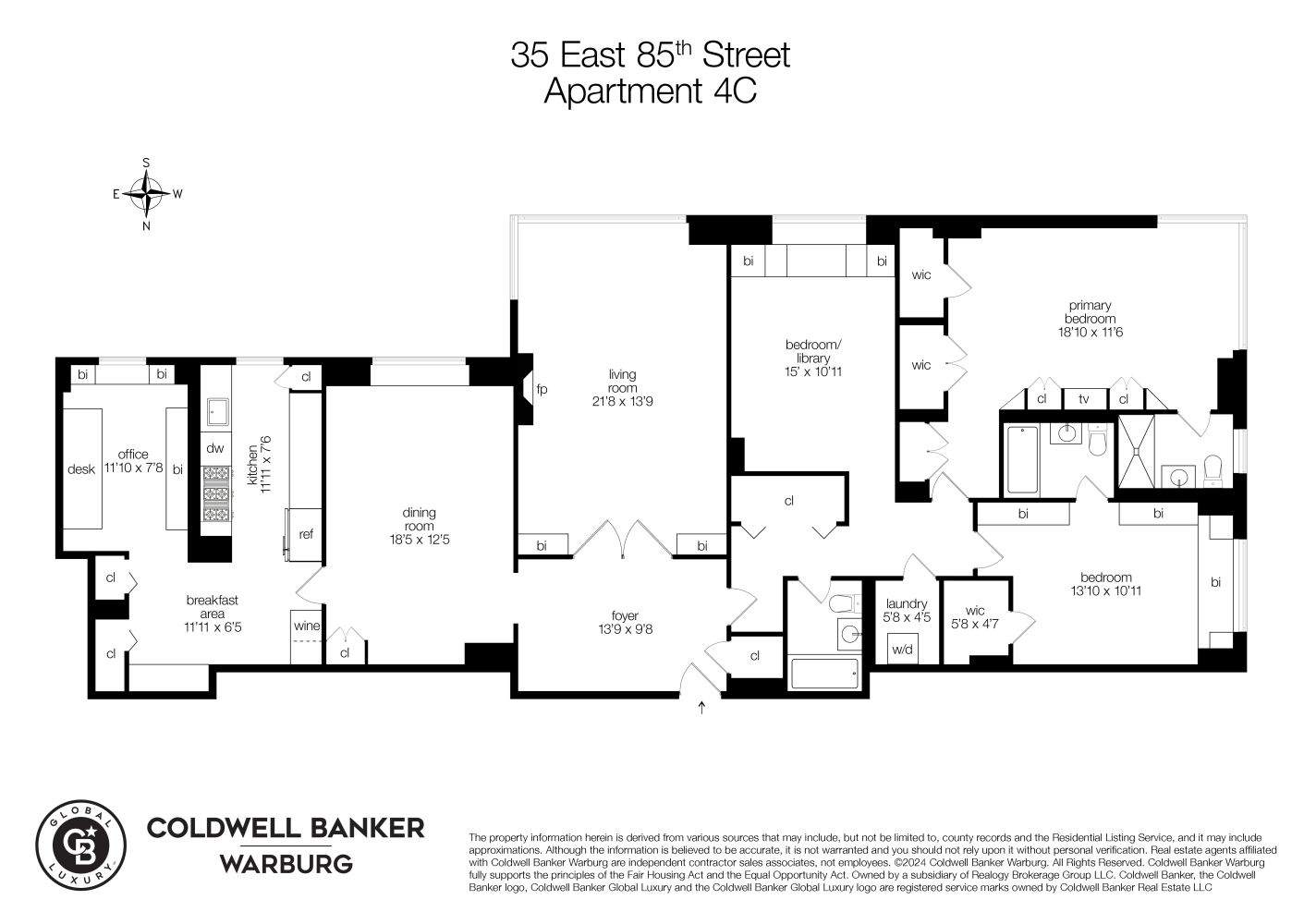 Floorplan for 35 East 85th Street, 4C