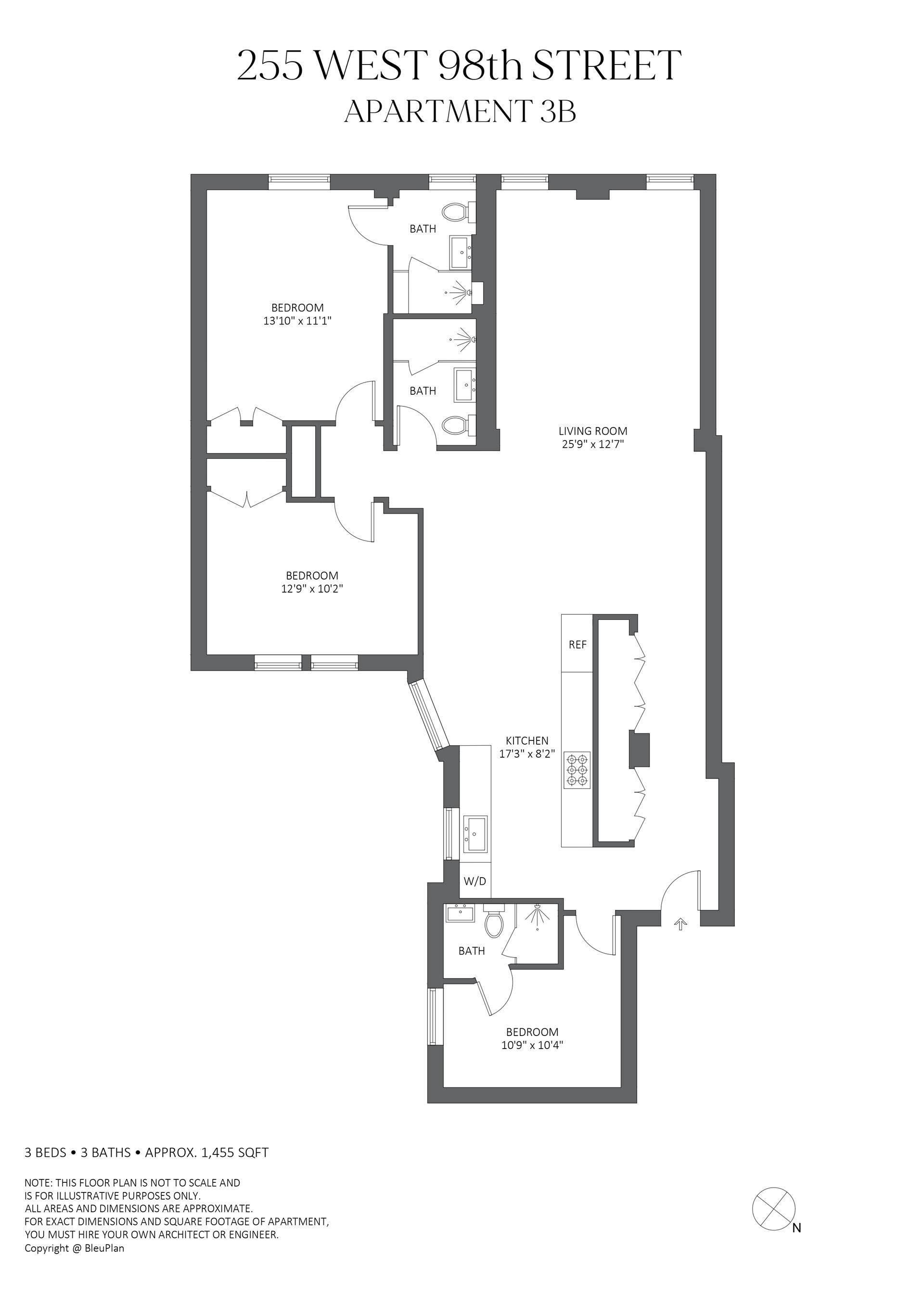 Floorplan for 255 West 98th Street, 3B