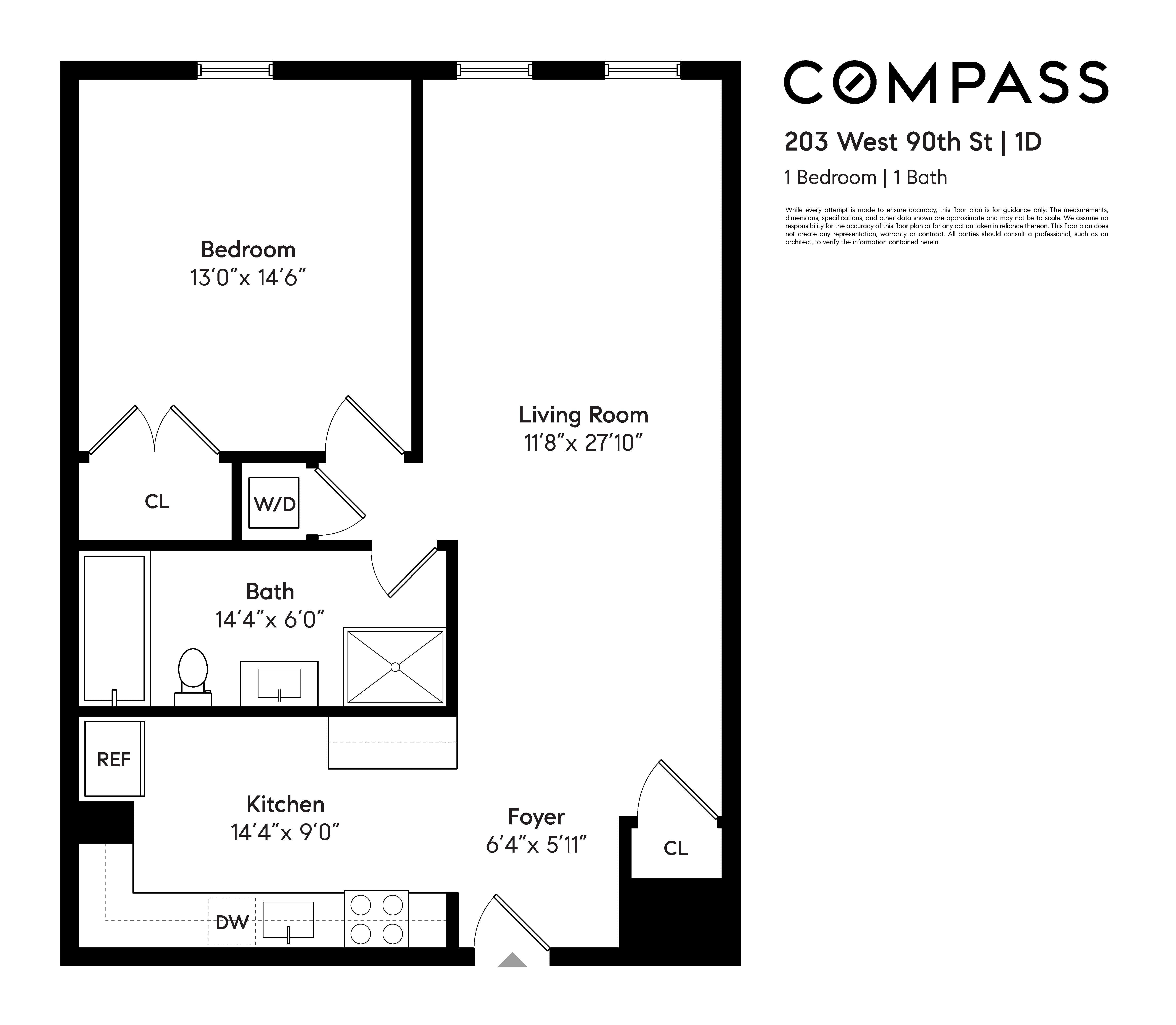 Floorplan for 203 West 90th Street, 1D