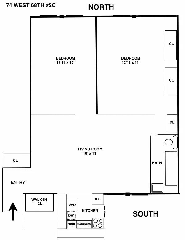 Floorplan for 74 West 68th Street, 2-C