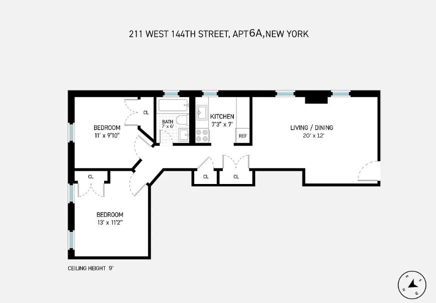 Floorplan for 211 West 144th Street, 6A