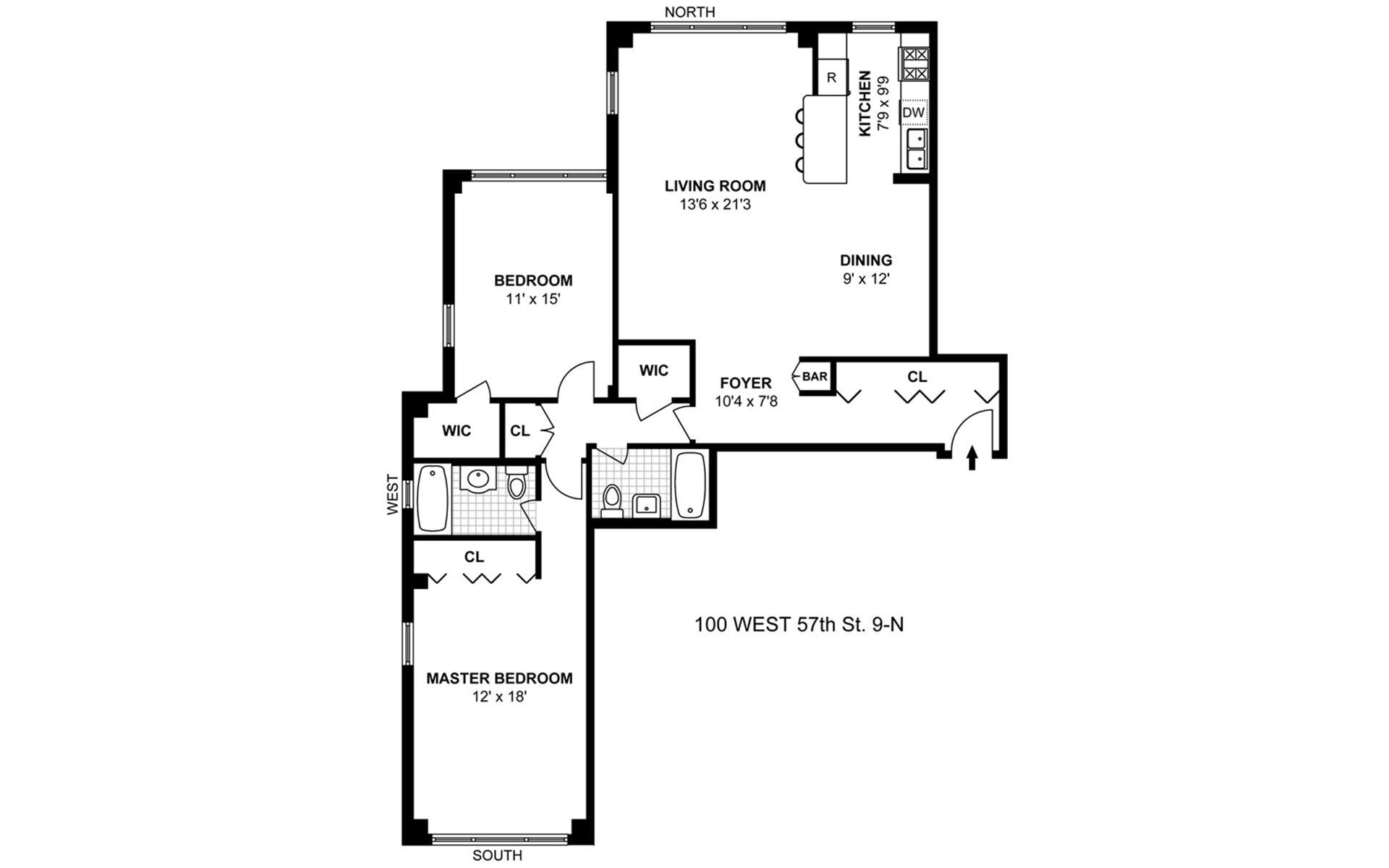 Floorplan for 100 West 57th Street, 9N