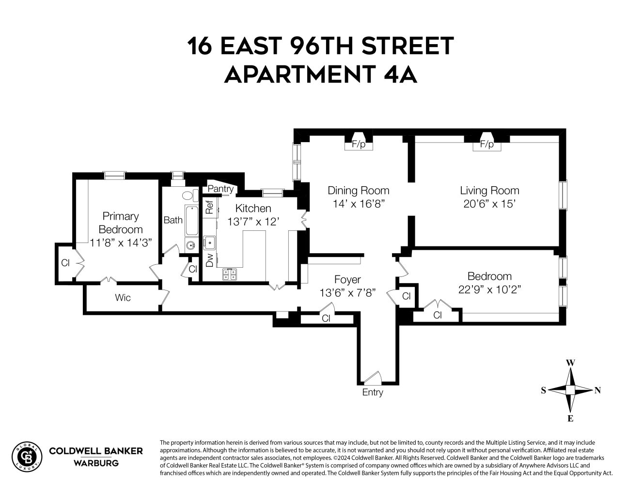 Floorplan for 16 East 96th Street, 4A