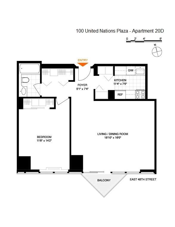 Floorplan for 100 United Nations Plaza, 20D